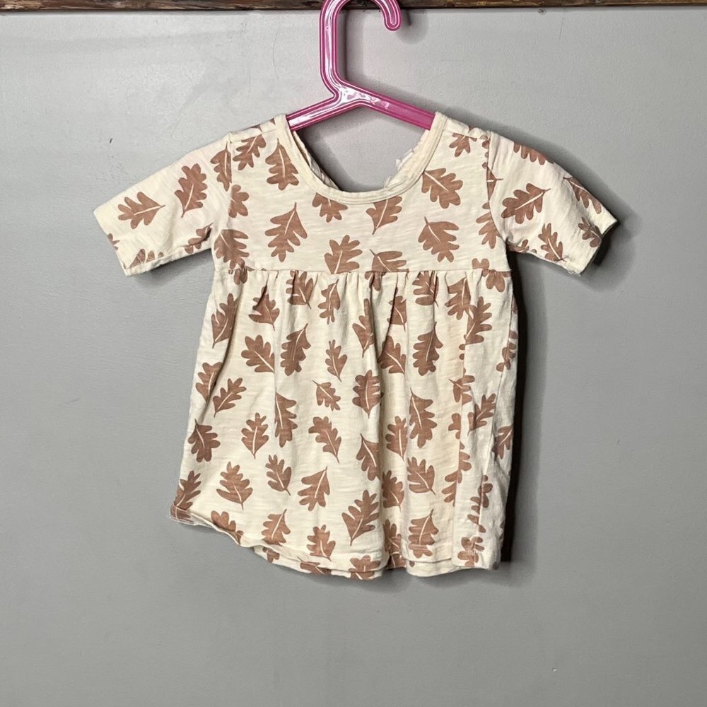 Rylee + Cru Cream with‎ Tan Leaves Dress- Size 6-12 Months